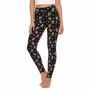 With Love Derek Holiday Leggings Women L Black Reindeer Peppermint Candy Stretch